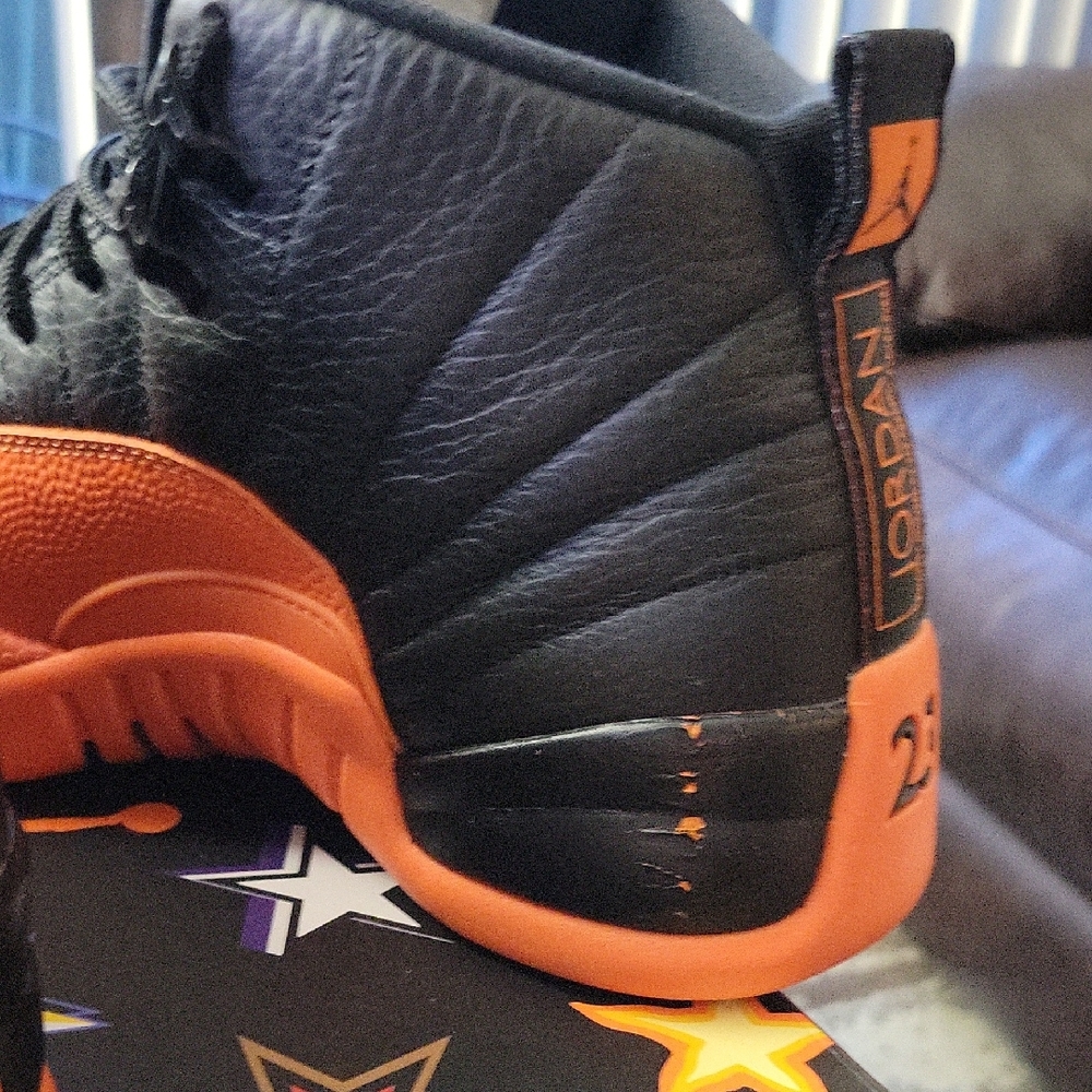 Air Jordan 12 Retro Black and Orange Sneakers - Picture 6 of 7